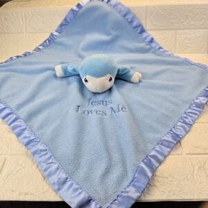 Precious Moments Jesus Loves Me Lamb Lovey Security Blanket Blue Satin Trim 2008